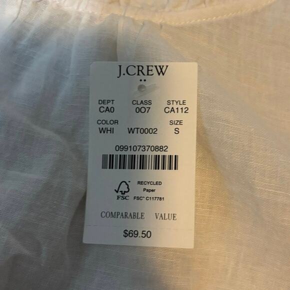 J.Crew White Linen Ruffle Neck Sleeveless Top NWT Size S Summer Essential - Picture 8 of 8